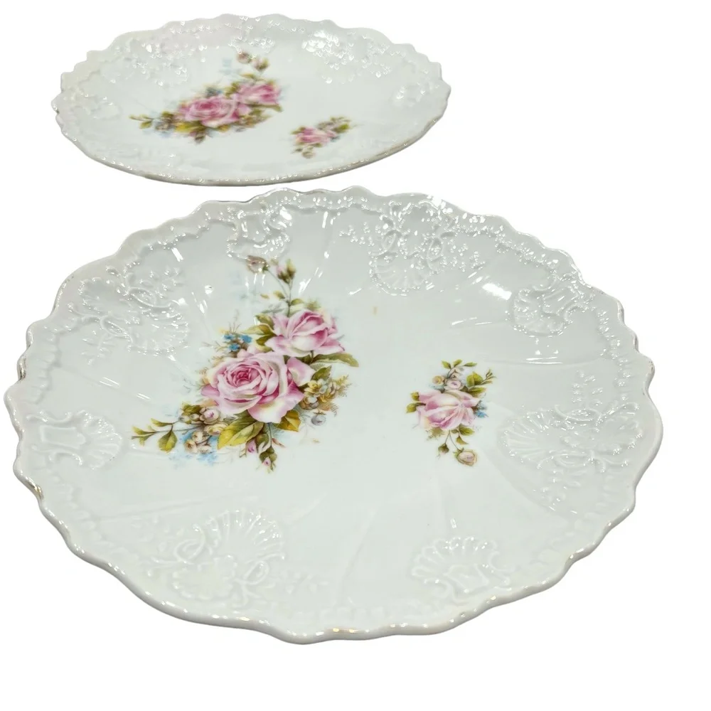 VINTAGE ROSE FLORAL & GOLD CHINA PLATES - SET OF 3